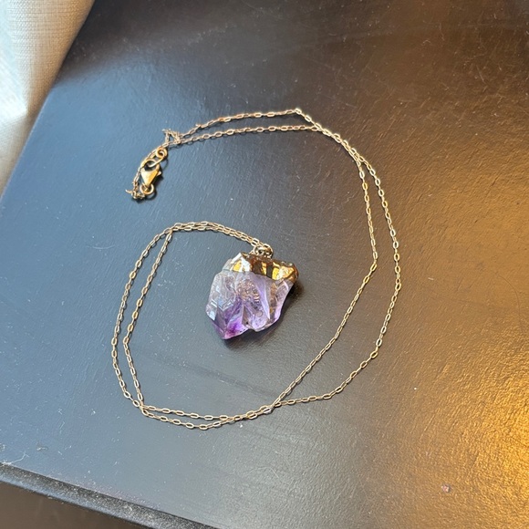 Raw Amethyst Purple Crystal Pendant Necklace - Picture 7 of 8